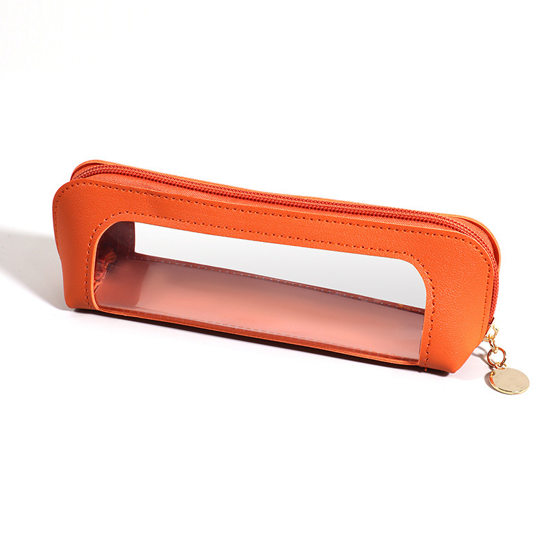 2-Pcs Orange Transparent Makeup Brush Case – Portable Zippered Cosmetic Pouch with Clear Window for Travel and Daily Use in Australia - Image 1