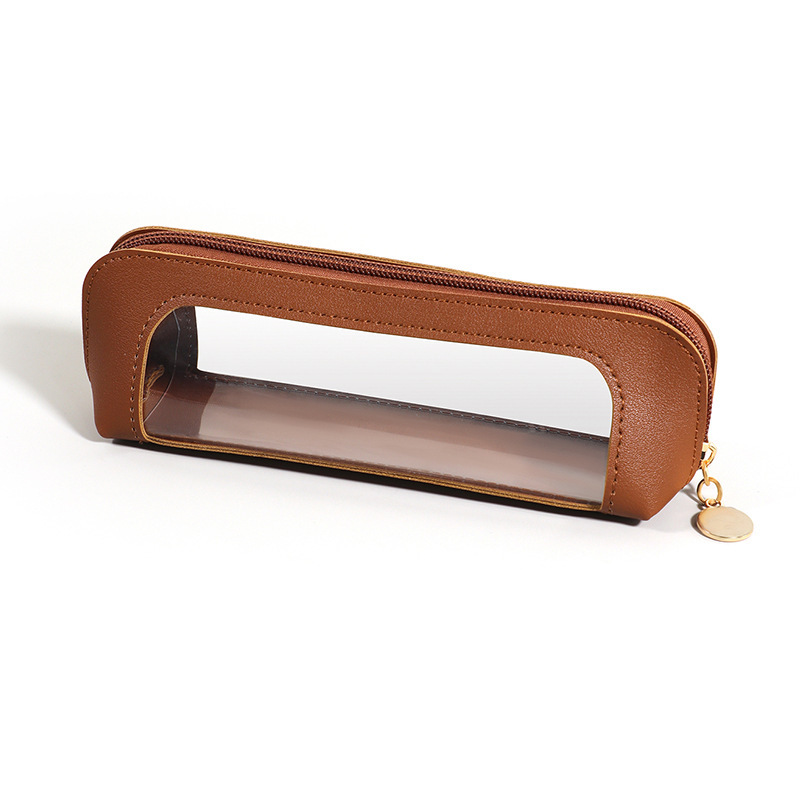2-Pcs Brown Transparent Makeup Brush Case – Portable Zippered Cosmetic Pouch with Clear Window for Travel and Daily Use in Australia - Image 1