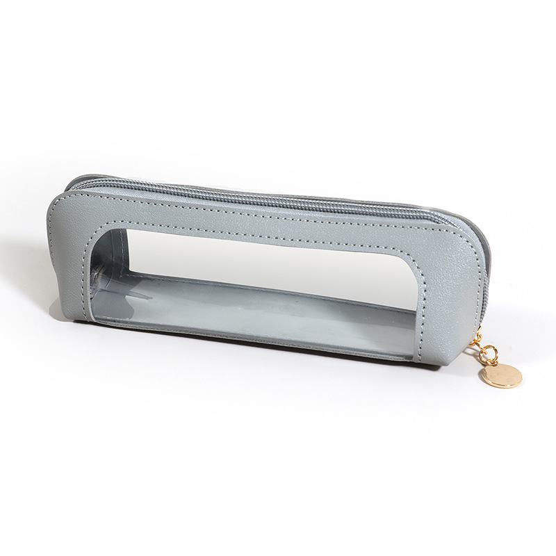 2-Pcs Grey Transparent Makeup Brush Case – Portable Zippered Cosmetic Pouch with Clear Window for Travel and Daily Use in Australia - Image 1