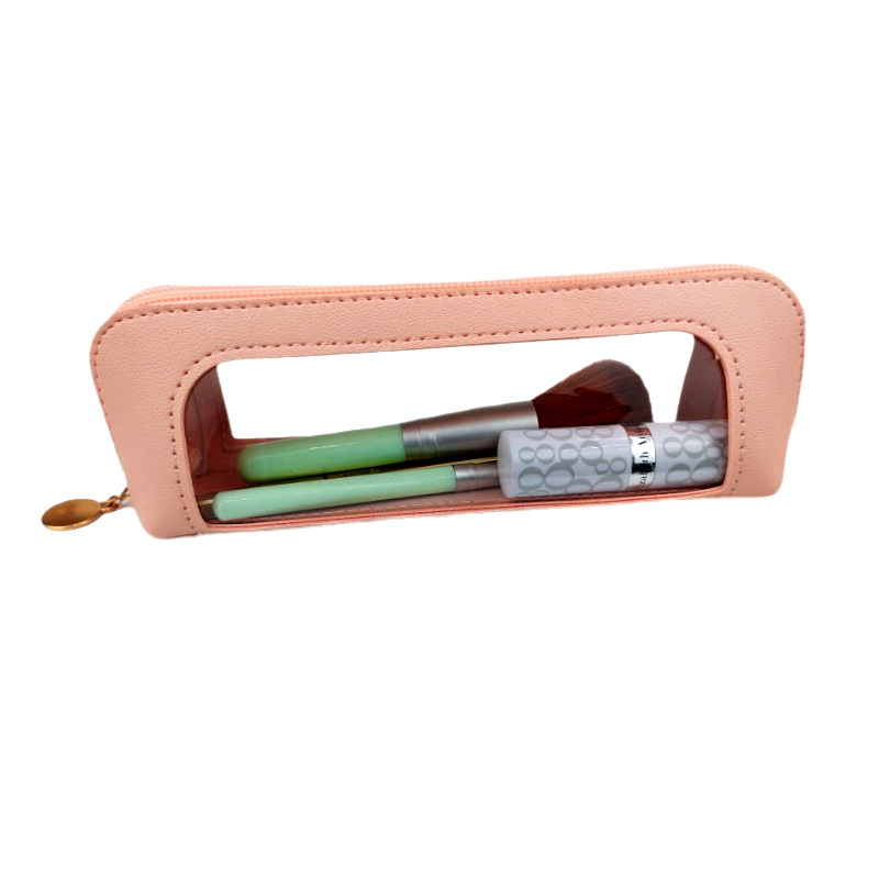 2-Pcs Pink Transparent Makeup Brush Case – Portable Zippered Cosmetic Pouch with Clear Window for Travel and Daily Use in Australia - Image 1