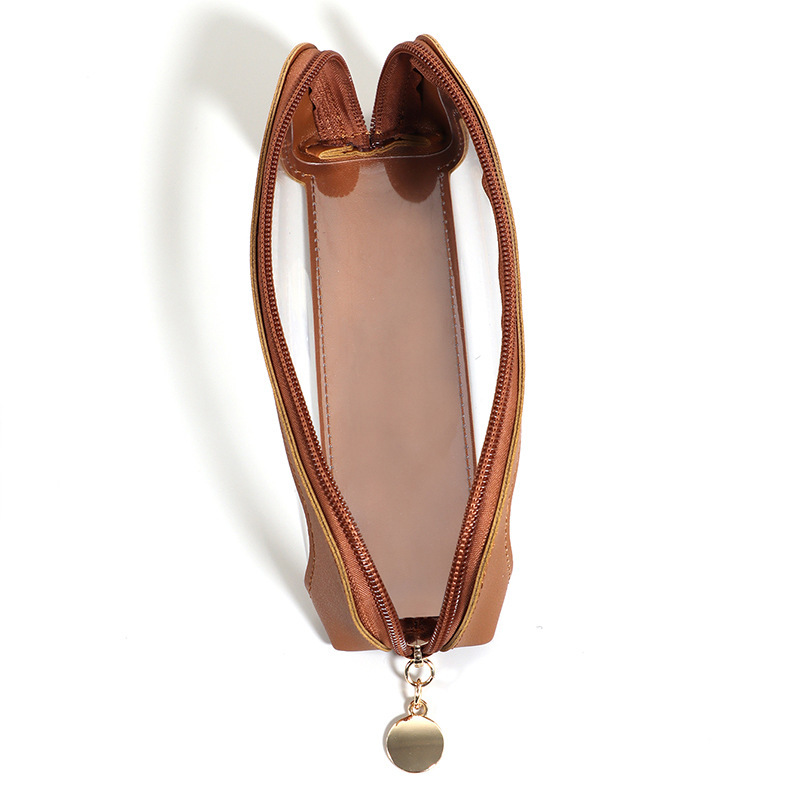 2-Pcs Pink Transparent Makeup Brush Case – Portable Zippered Cosmetic Pouch with Clear Window for Travel and Daily Use in Australia - Image 2