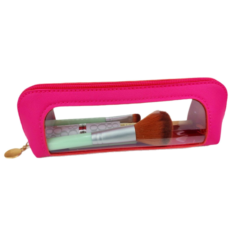2-Pcs Rose red Transparent Makeup Brush Case – Portable Zippered Cosmetic Pouch with Clear Window for Travel and Daily Use in Australia - Image 1