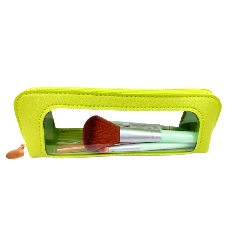 2-Pcs Green Transparent Makeup Brush Case – Portable Zippered Cosmetic Pouch with Clear Window for Travel and Daily Use in Australia - Image 1