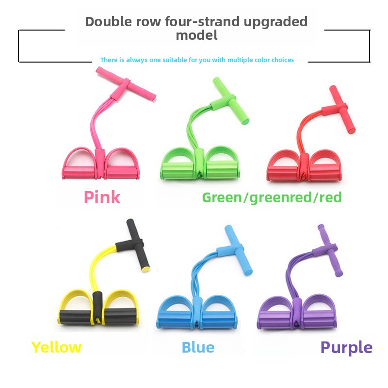 Red Home Multi-Function Foot Pedal Resistance Trainer – 4-Strand Elastic Pull Rope for Abdominal Exercise, Sit-Up Assistance, and Full-Body Fitness (Unisex) - Image 3
