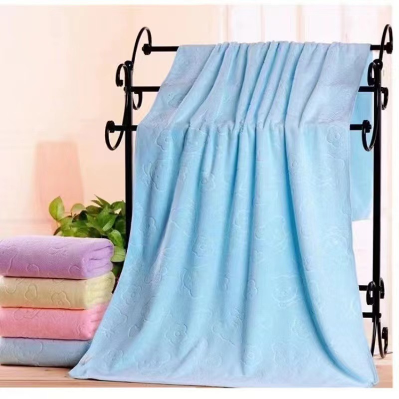 2-Pack Blue Embossed Microfiber Bear Bath Towels – 70 x 140 cm, Ultra-Absorbent and Soft for Bath, Beach & Gym - Image 1