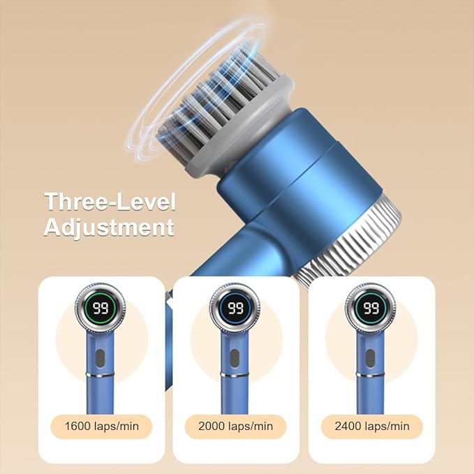 White Wireless Electric Cleaning Brush – Rechargeable, 3-Speed, IPX7 Waterproof with 5 Replaceable Brush Heads for Kitchen, Dishes & Deep Cleaning - Image 5