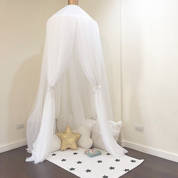 White Nordic Style 7-Layer Tulle Bed Canopy 300cm Extra Long 60cm Dome for Australian Kids Bedroom Nursery and Playroom Decor - Image 1