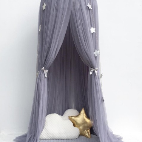 Grey Nordic Style 7-Layer Tulle Bed Canopy 300cm Extra Long 60cm Dome for Australian Kids Bedroom Nursery and Playroom Decor - Image 1