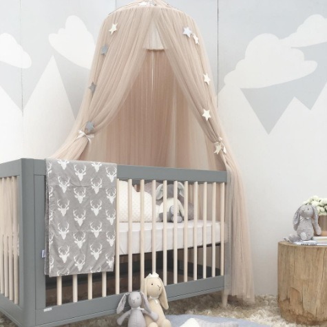 Khaki Nordic Style 7-Layer Tulle Bed Canopy 300cm Extra Long 60cm Dome for Australian Kids Bedroom Nursery and Playroom Decor - Image 2