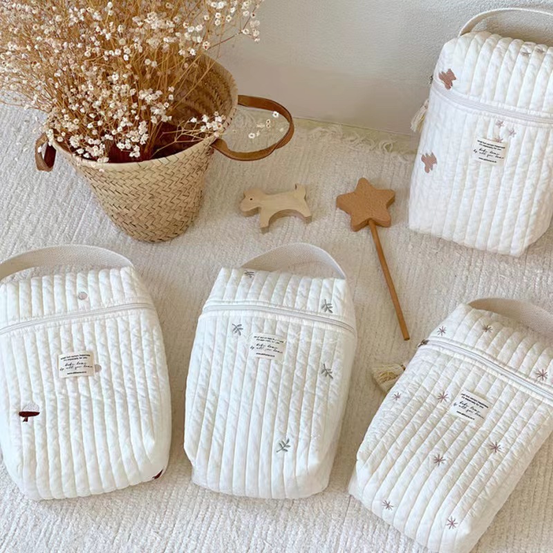Leaves Quilted Nappy Storage Bag Portable Diaper Organizer Mommy Travel Pouch with Zipper 28x18x6cm for Australian Families and Stroller Use - Image 4