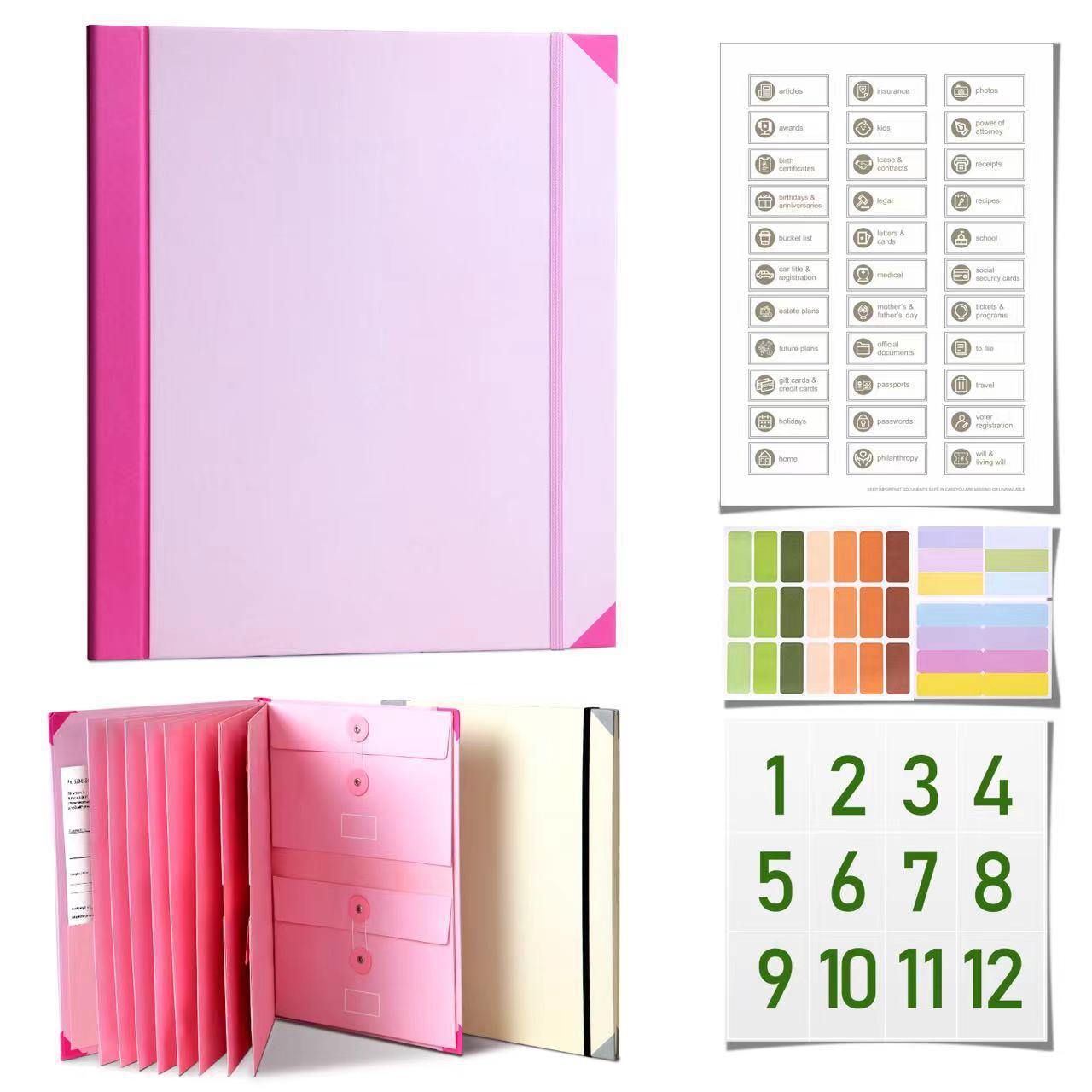 Pink Important Document Organizer Folder with 10 Manila Envelopes and Acid-Free Paper for Home Office Estate Planning and Aussie Travel - Image 1