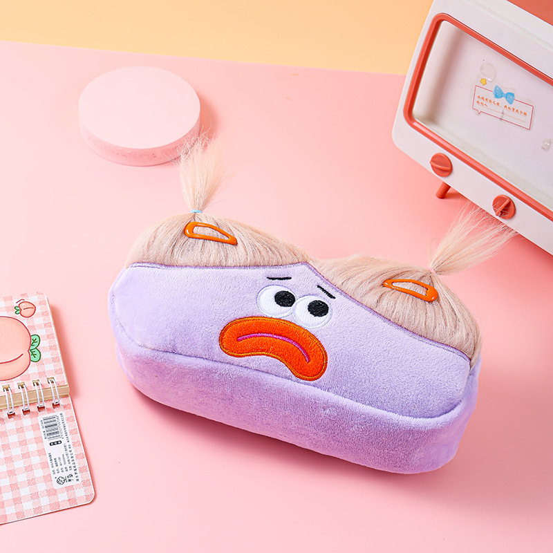 Purple Funny Plush Big Eye Monster Pencil Case with DIY Messy Hair Large Capacity Stationery Pouch for Australian Students and School Gift - Image 1