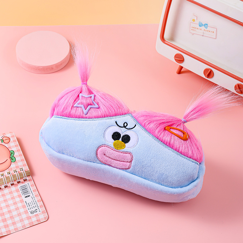 Blue Funny Plush Big Eye Monster Pencil Case with DIY Messy Hair Large Capacity Stationery Pouch for Australian Students and School Gift - Image 1