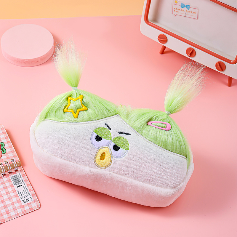 White Funny Plush Big Eye Monster Pencil Case with DIY Messy Hair Large Capacity Stationery Pouch for Australian Students and School Gift - Image 1