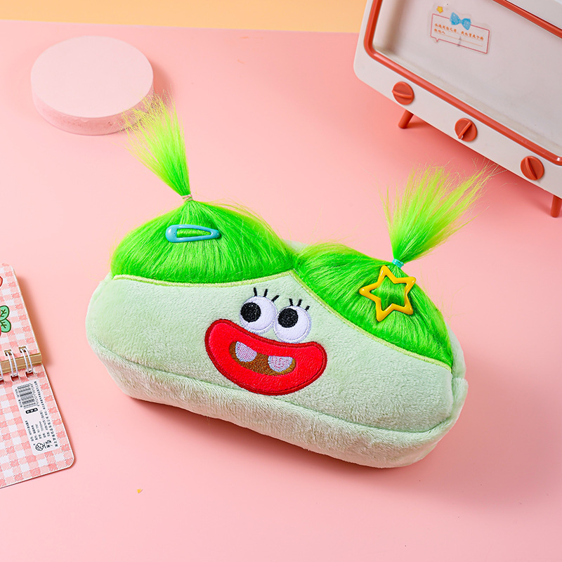 Green Funny Plush Big Eye Monster Pencil Case with DIY Messy Hair Large Capacity Stationery Pouch for Australian Students and School Gift - Image 1