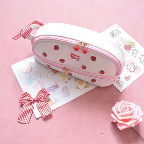 Pink Large Capacity Double Layer Pencil Case Waterproof PU Leather Stationery Organizer for Australian Students and Office Use High Capacity Makeup Bag - Image 1