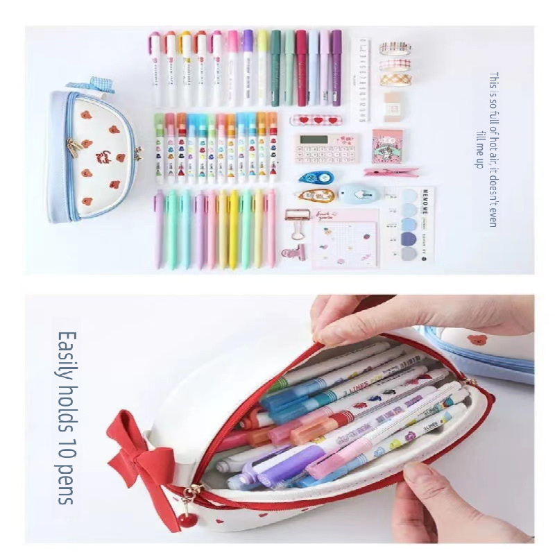 Purple Large Capacity Double Layer Pencil Case Waterproof PU Leather Stationery Organizer for Australian Students and Office Use High Capacity Makeup Bag - Image 4