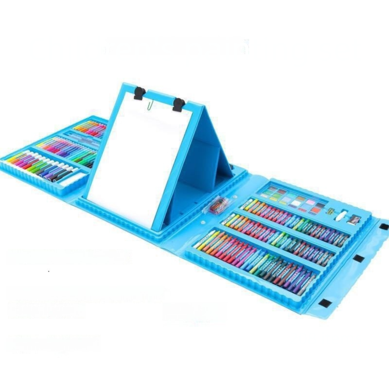 Blue 208-Piece Kids Art Set with Built-in Trifold Easel Drawing and Painting Kit for Students with Watercolor Pens Crayons and Pencils for Aussie Homes - Image 1