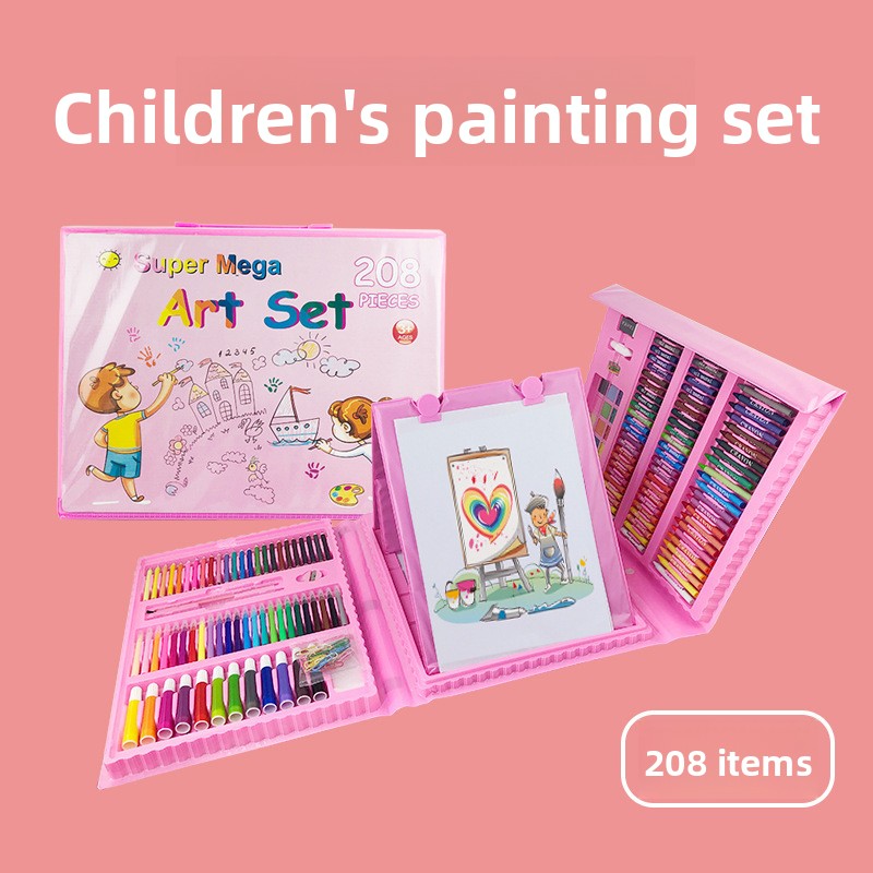 Blue 208-Piece Kids Art Set with Built-in Trifold Easel Drawing and Painting Kit for Students with Watercolor Pens Crayons and Pencils for Aussie Homes - Image 2