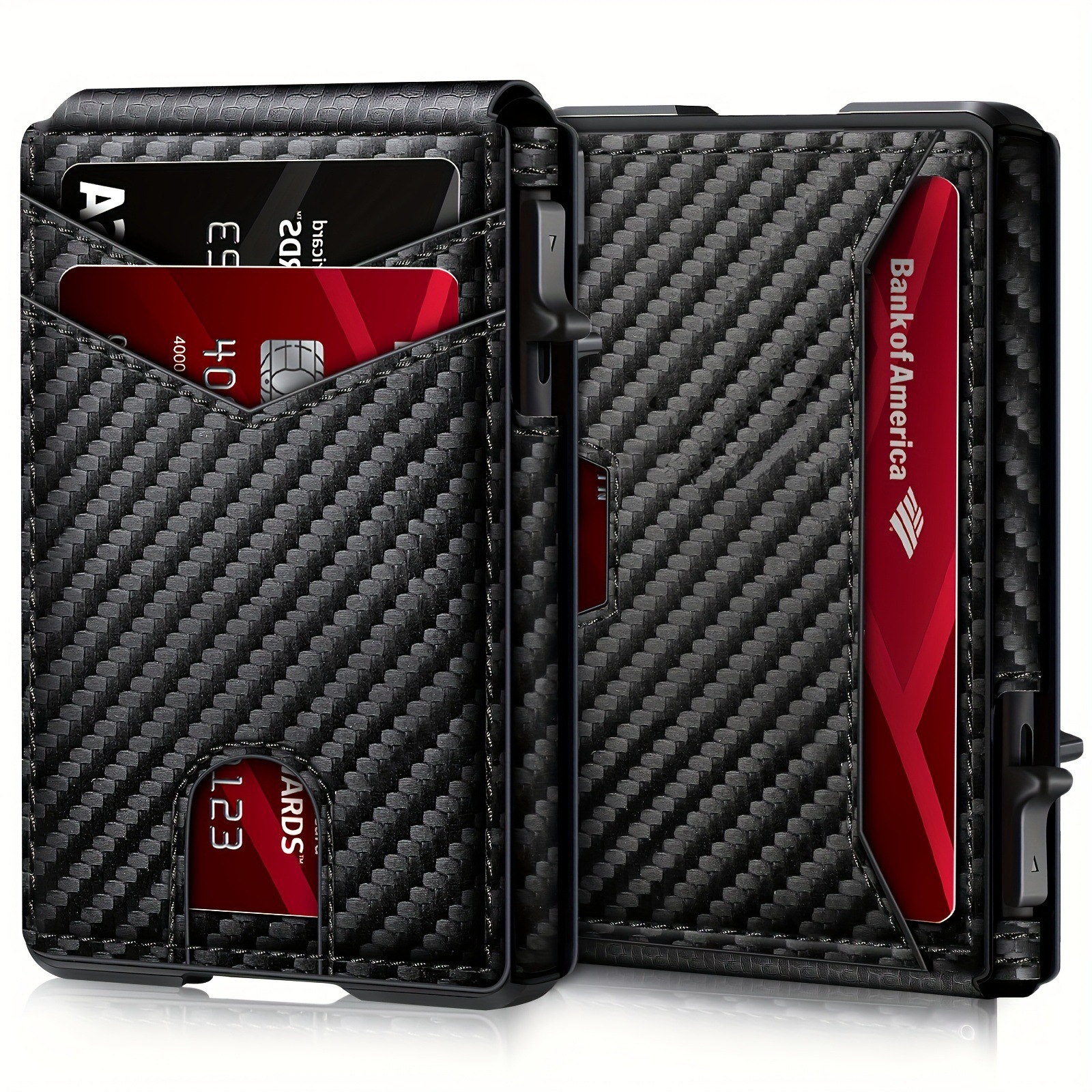 Carbon Fiber Slim Bifold Wallet for Men with RFID Blocking Pop-up Card Ejector and Magnetic Closure Minimalist Design for Australian Daily Use - Image 1