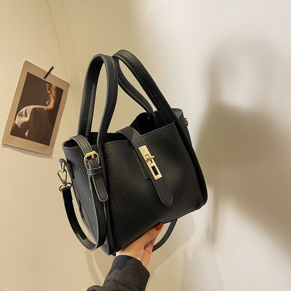 Black Retro 2-Piece Women's Bucket Bag Set with Removable Inner Pouch PU Leather Crossbody Handbag and Fashionable Tote for Australian Everyday Use - Image 1