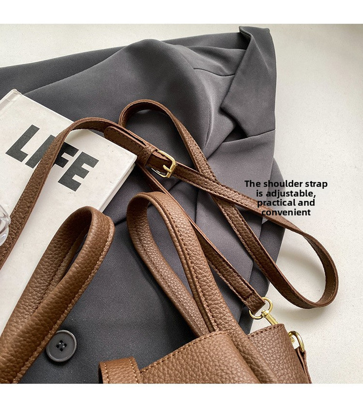 Black Retro 2-Piece Women's Bucket Bag Set with Removable Inner Pouch PU Leather Crossbody Handbag and Fashionable Tote for Australian Everyday Use - Image 6