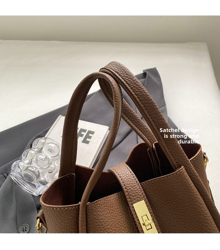 Brown Retro 2-Piece Women's Bucket Bag Set with Removable Inner Pouch PU Leather Crossbody Handbag and Fashionable Tote for Australian Everyday Use - Image 5