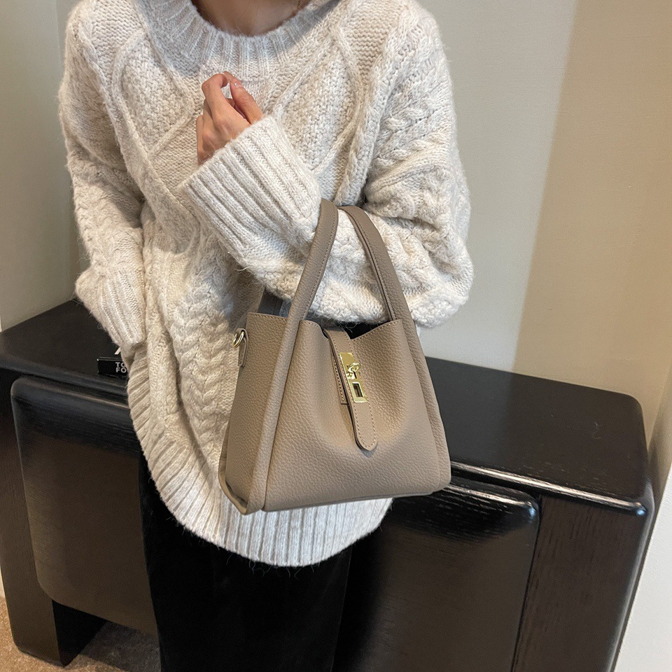Elephant Grey Retro 2-Piece Women's Bucket Bag Set with Removable Inner Pouch PU Leather Crossbody Handbag and Fashionable Tote for Australian Everyday Use - Image 1