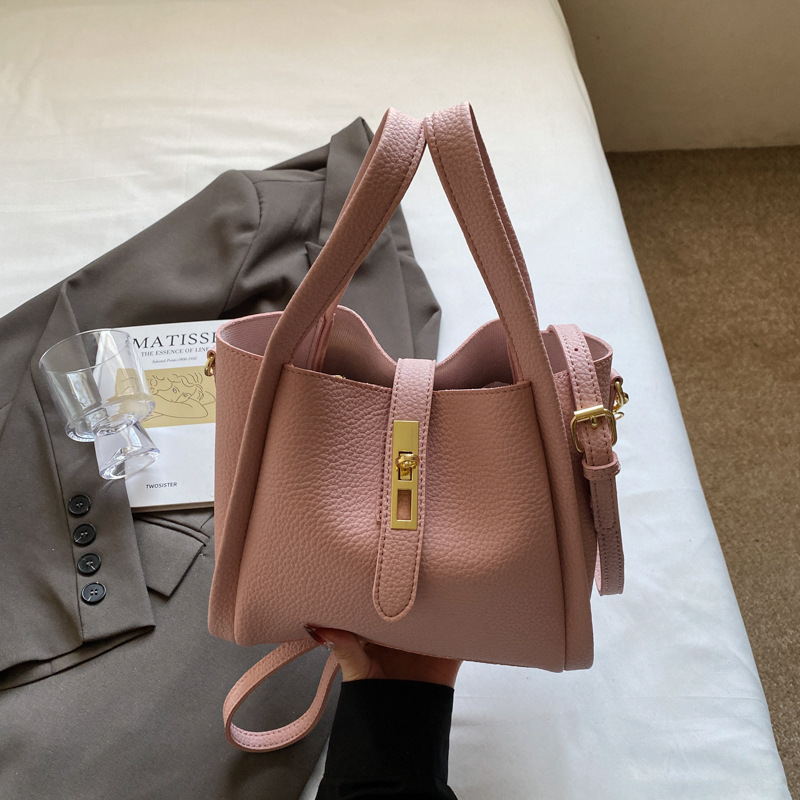 Pink Retro 2-Piece Women's Bucket Bag Set with Removable Inner Pouch PU Leather Crossbody Handbag and Fashionable Tote for Australian Everyday Use - Image 1