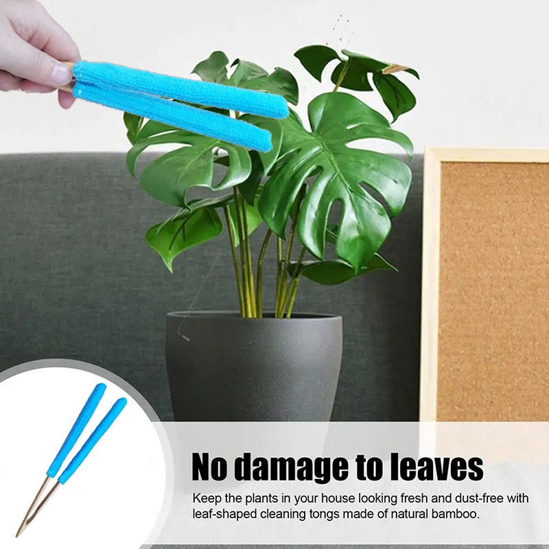 Yellow 3 Pack Microfiber Plant Leaf Cleaning Tongs with Removable Sleeves and Natural Bamboo Handles for Houseplants Maintenance - Image 2