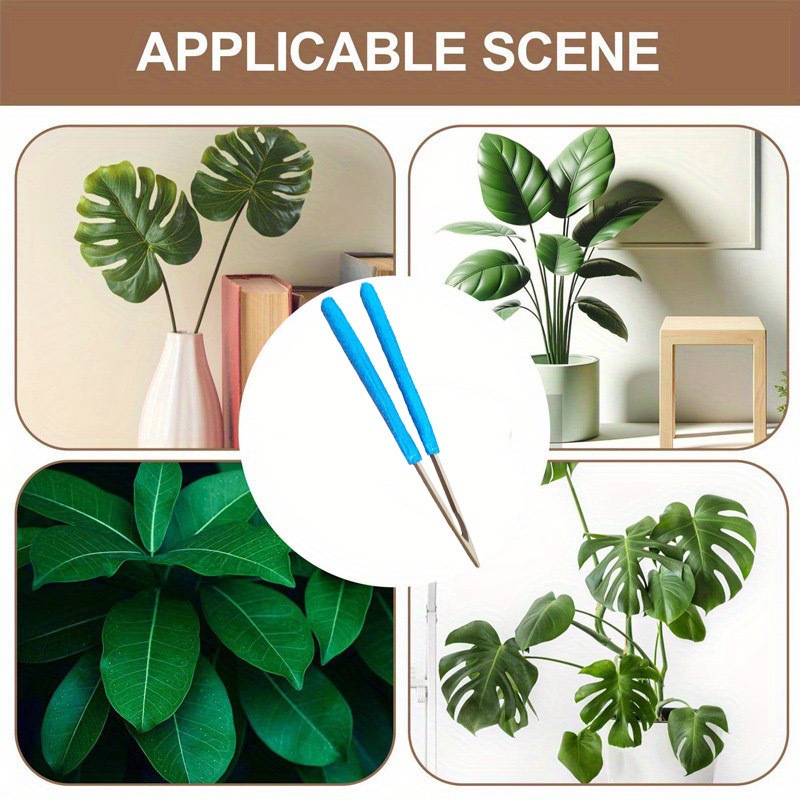 Orange 3 Pack Microfiber Plant Leaf Cleaning Tongs with Removable Sleeves and Natural Bamboo Handles for Houseplants Maintenance - Image 3