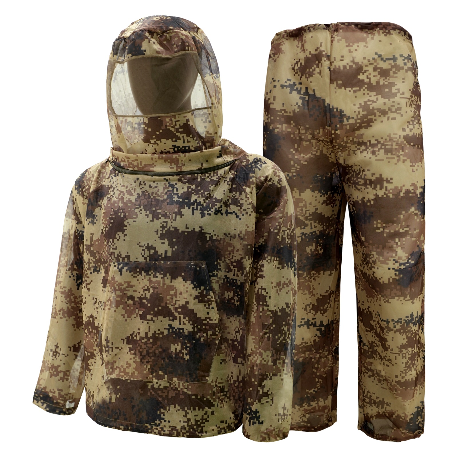 Desert Digital Camouflage Mosquito Repellent Suit Ultra-Fine Mesh Hooded Ghillie Suit for Outdoor Hunting Camping Fishing and Beekeeping(XL/XXL) - Image 1