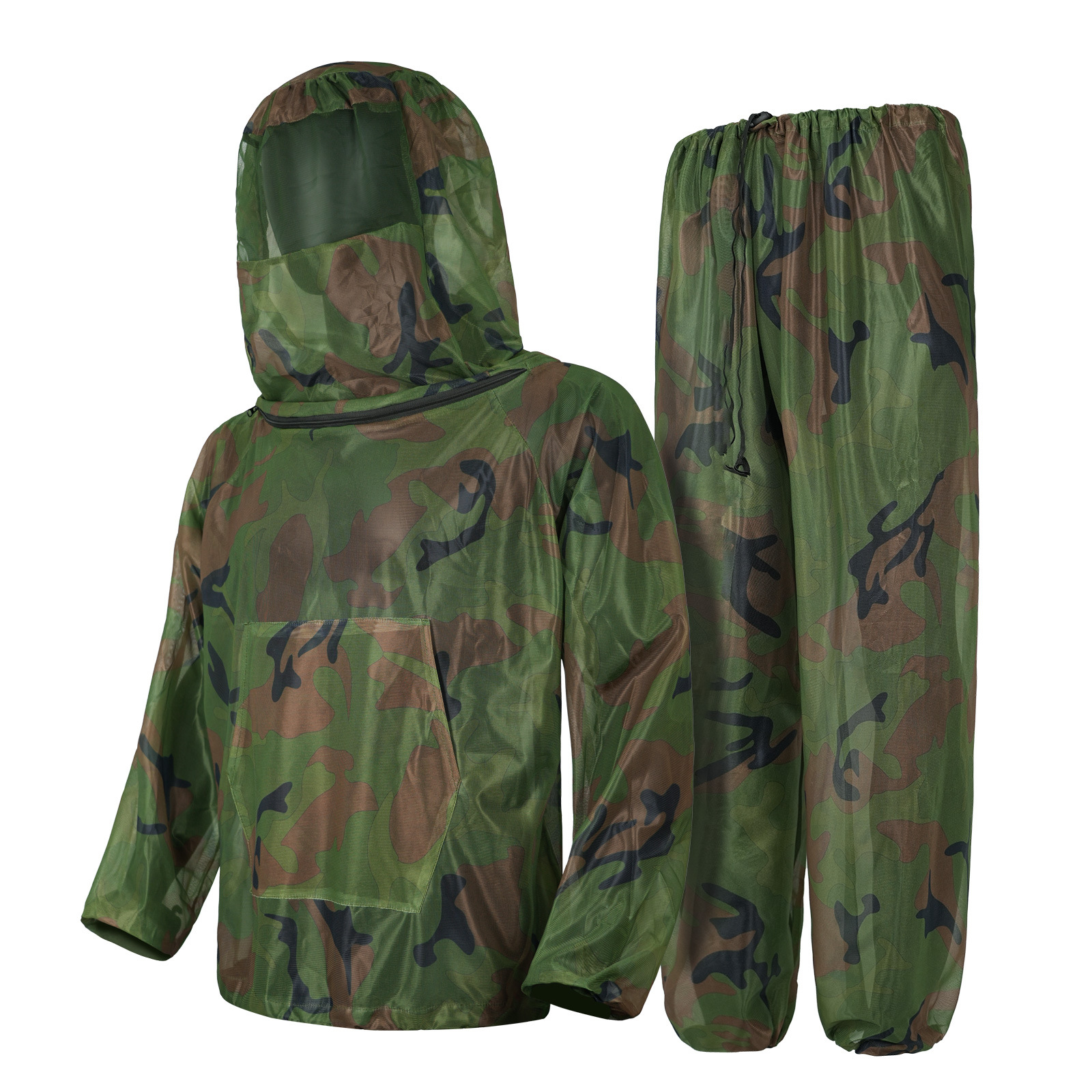 Jungle camouflage Camouflage Mosquito Repellent Suit Ultra-Fine Mesh Hooded Ghillie Suit for Outdoor Hunting Camping Fishing and Beekeeping(XL/XXL) - Image 1