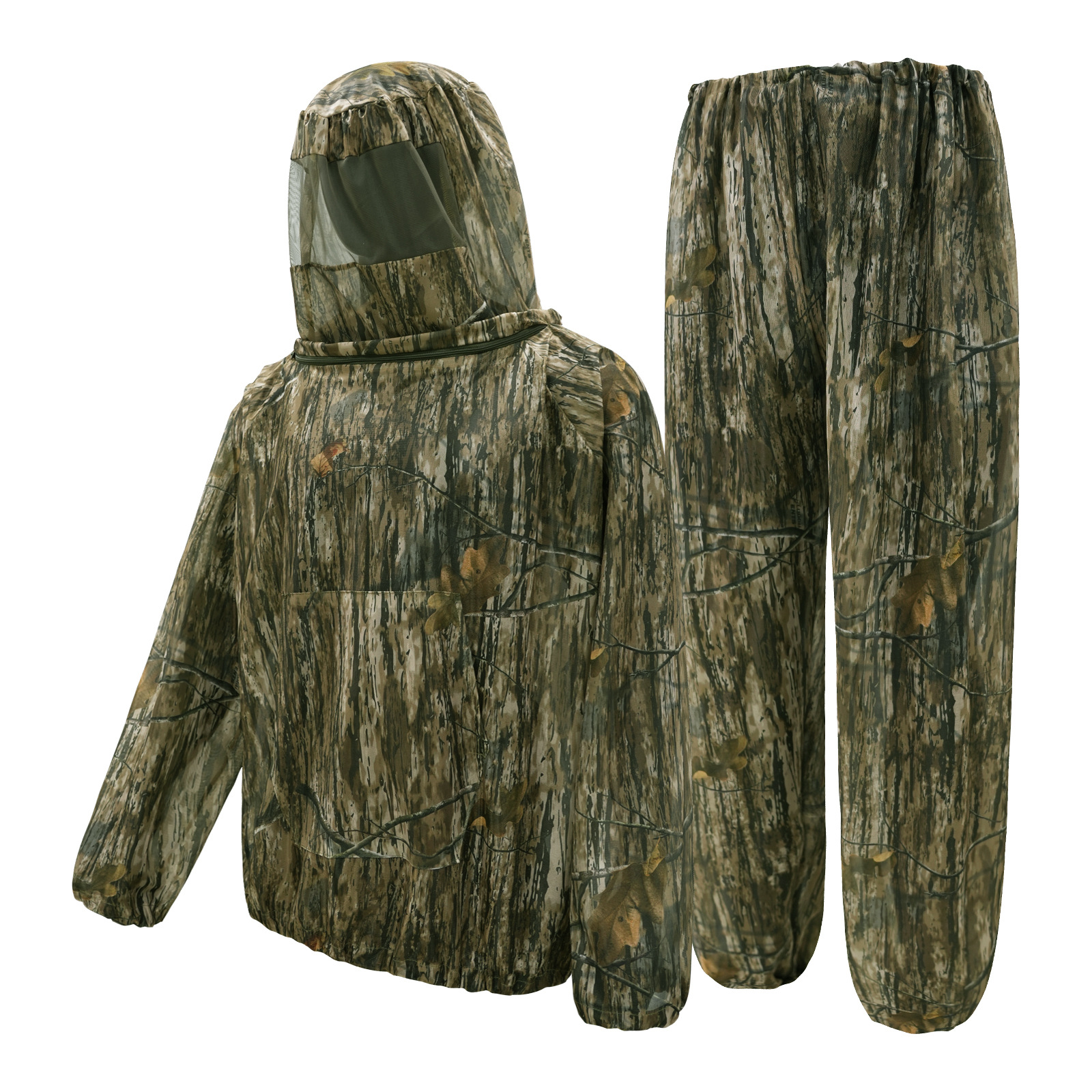 Bark and dead leaves Camouflage Mosquito Repellent Suit Ultra-Fine Mesh Hooded Ghillie Suit for Outdoor Hunting Camping Fishing and Beekeeping(XL/XXL) - Image 1