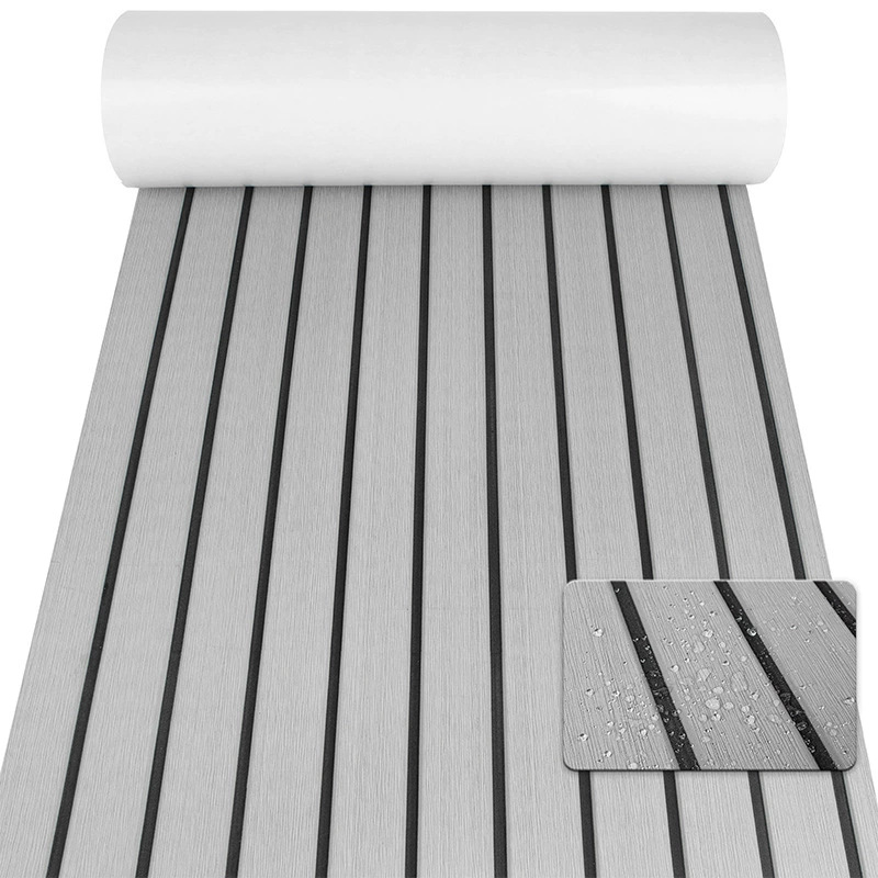 Non-Slip EVA Foam Boat Flooring Sheet Grey with Black Stripes Self-Adhesive Marine Decking Mat for Yacht and Boat Deck DIY Upgrade(2400x1200x6mm) - Image 1