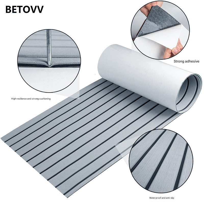 Non-Slip EVA Foam Boat Flooring Sheet Grey with Black Stripes Self-Adhesive Marine Decking Mat for Yacht and Boat Deck DIY Upgrade(2400x1200x6mm) - Image 3