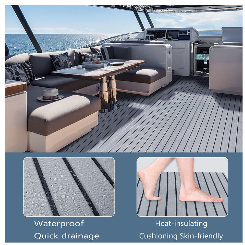 Non-Slip EVA Foam Boat Flooring Sheet Grey with Black Stripes Self-Adhesive Marine Decking Mat for Yacht and Boat Deck DIY Upgrade(2400x1200x6mm) - Image 4