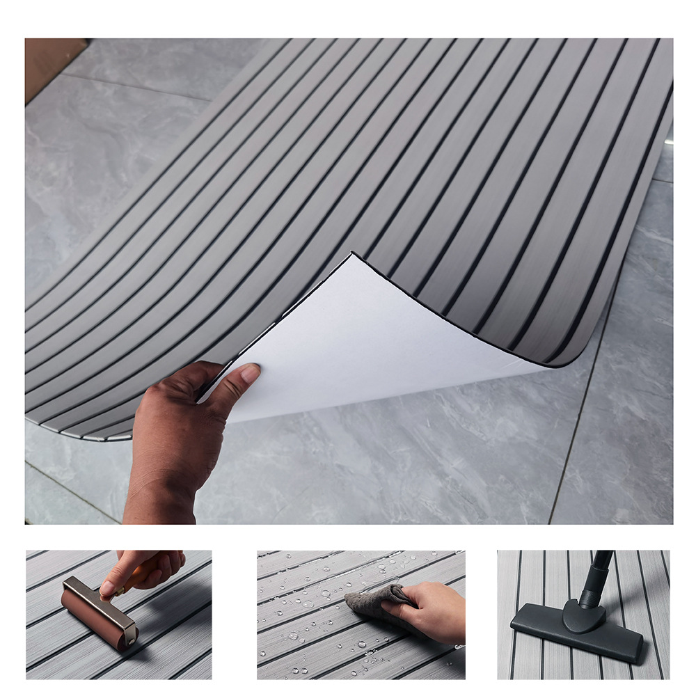 Non-Slip EVA Foam Boat Flooring Sheet Grey with Black Stripes Self-Adhesive Marine Decking Mat for Yacht and Boat Deck DIY Upgrade(2400x900x6mm) - Image 2