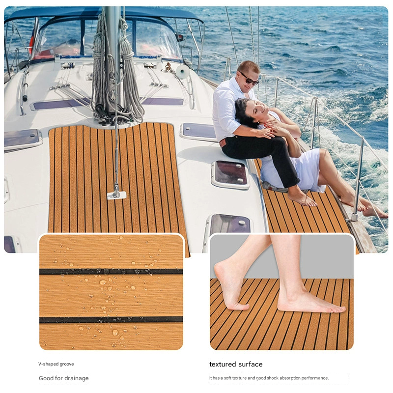 Teak EVA Foam Boat Flooring Sheet Brown with Black Stripes Self-Adhesive Marine Decking Mat for Yacht Fishing Boat RV DIY Upgrade Australian Boating(2400x600x6mm) - Image 2