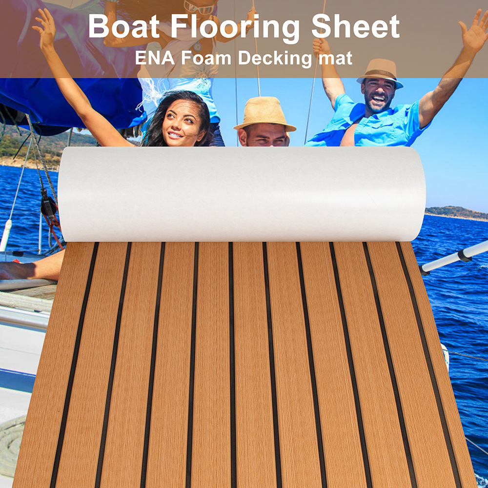 Teak EVA Foam Boat Flooring Sheet Brown with Black Stripes Self-Adhesive Marine Decking Mat for Yacht Fishing Boat RV DIY Upgrade Australian Boating(2400x900x6mm) - Image 1