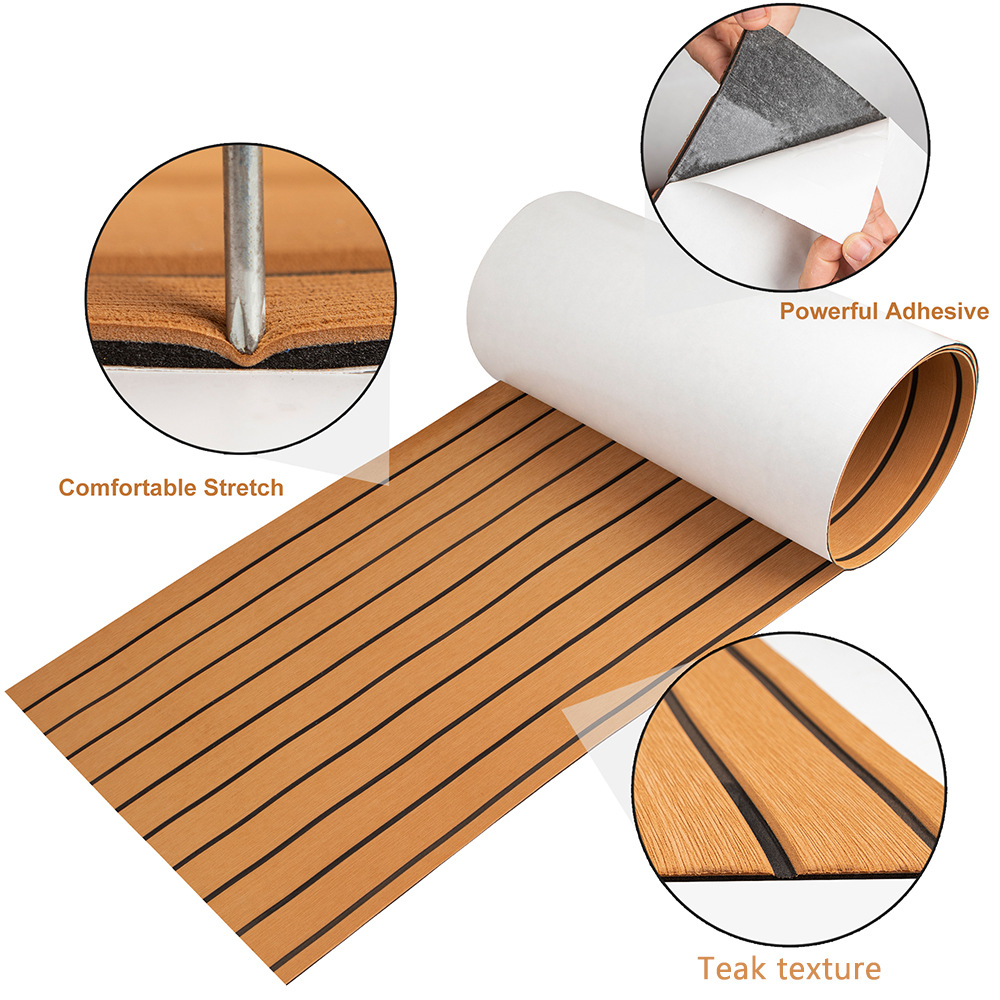 Teak EVA Foam Boat Flooring Sheet Brown with Black Stripes Self-Adhesive Marine Decking Mat for Yacht Fishing Boat RV DIY Upgrade Australian Boating(2400x450x6mm) - Image 4
