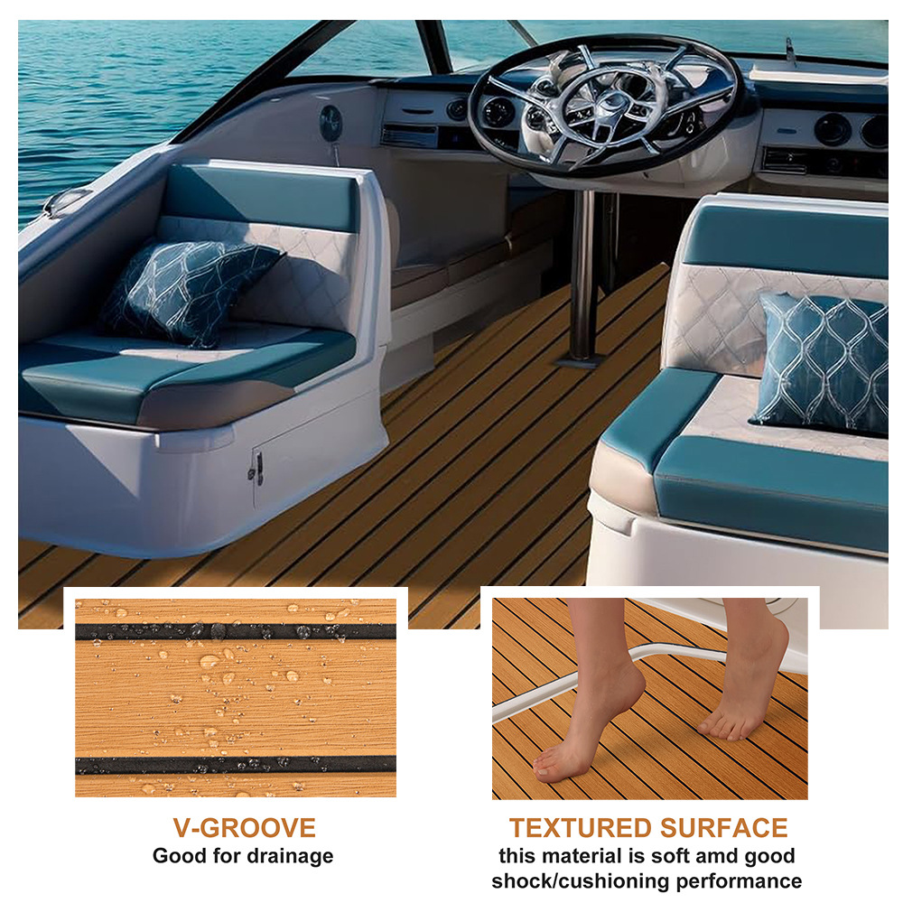 Teak EVA Foam Boat Flooring Sheet Brown with Black Stripes Self-Adhesive Marine Decking Mat for Yacht Fishing Boat RV DIY Upgrade Australian Boating(2400x450x6mm) - Image 5