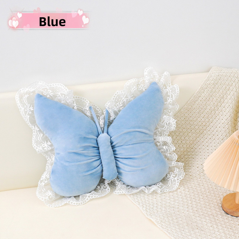 Blue Elegant Butterfly Lace Throw Pillow 60x45cm Soft Decorative Cushion for Sofa Bedroom Office and Car Comfort Backrest Accessory - Image 1
