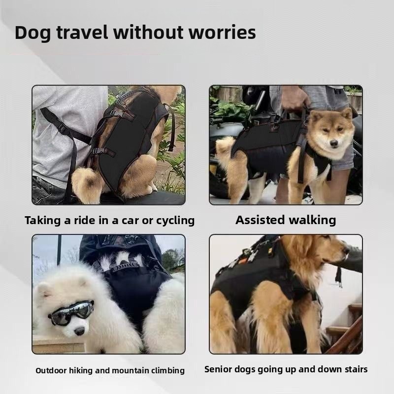Black Multi-Functional Dog Carrier Backpack and Lift Harness for Hiking and Outdoor Use, Adjustable Breathable Pet Support Sling for Senior or Injured Large Dogs(Size: M) - Image 3