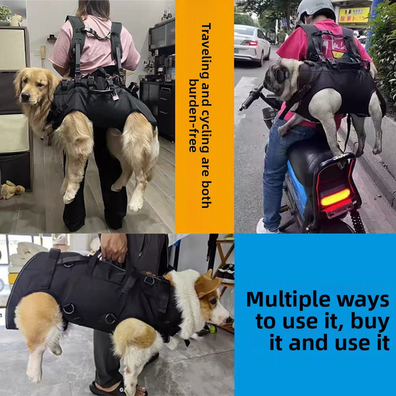 Black Multi-Functional Dog Carrier Backpack and Lift Harness for Hiking and Outdoor Use, Adjustable Breathable Pet Support Sling for Senior or Injured Large Dogs(Size: M) - Image 4