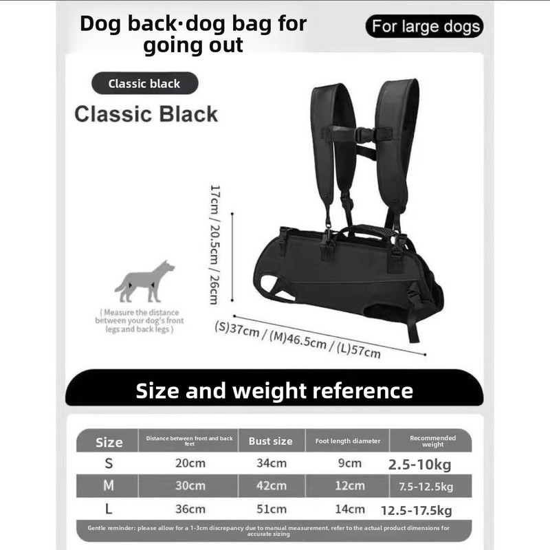Black Multi-Functional Dog Carrier Backpack and Lift Harness for Hiking and Outdoor Use, Adjustable Breathable Pet Support Sling for Senior or Injured Large Dogs(Size: M) - Image 6