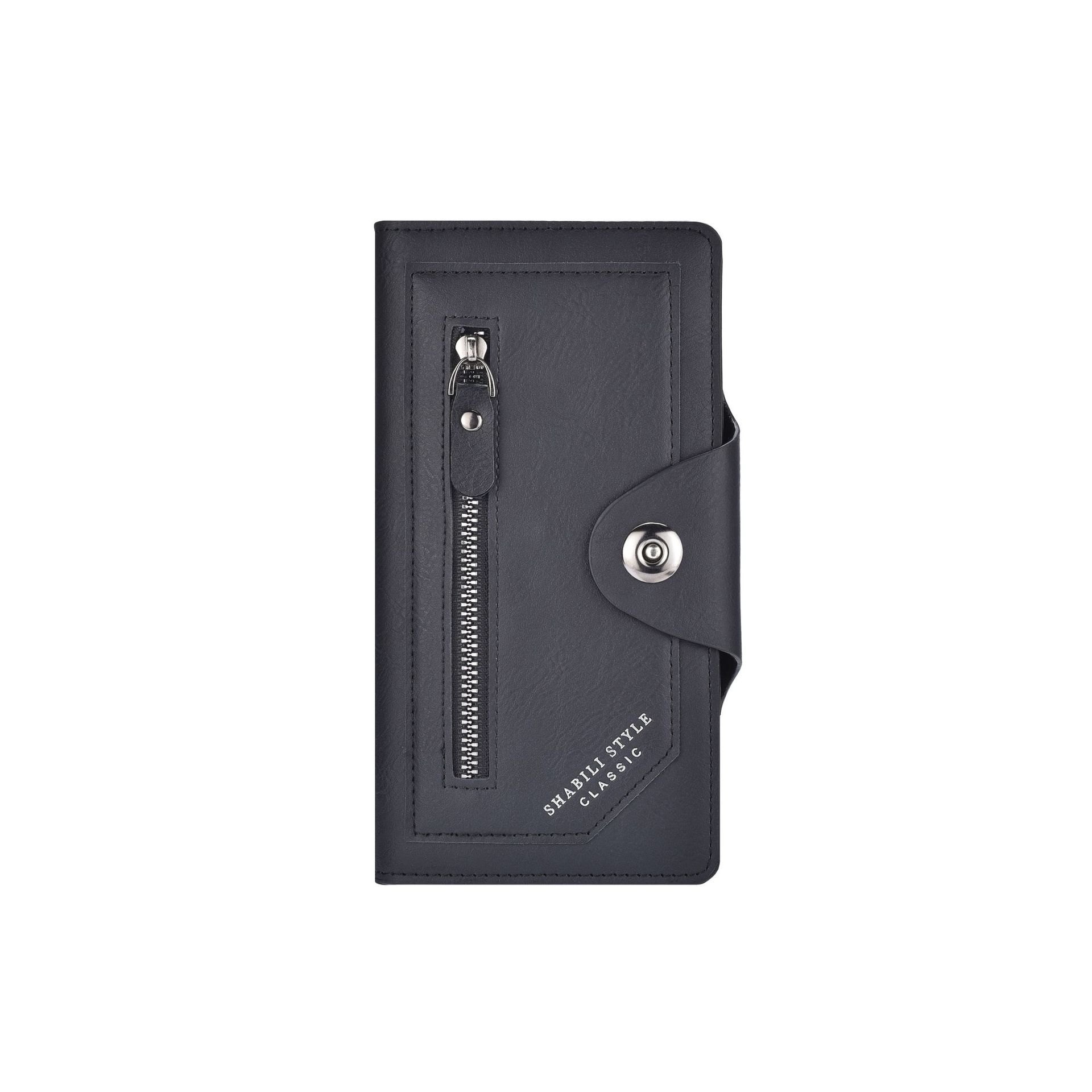 Black Vintage Men's Long Wallet Slim PU Leather Clutch with Multi Card Slots and External Zipper Pocket, Large Capacity Fashion Purse for Daily Use - Image 1