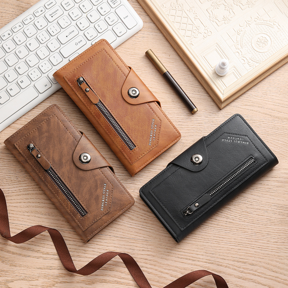 Black Vintage Men's Long Wallet Slim PU Leather Clutch with Multi Card Slots and External Zipper Pocket, Large Capacity Fashion Purse for Daily Use - Image 4