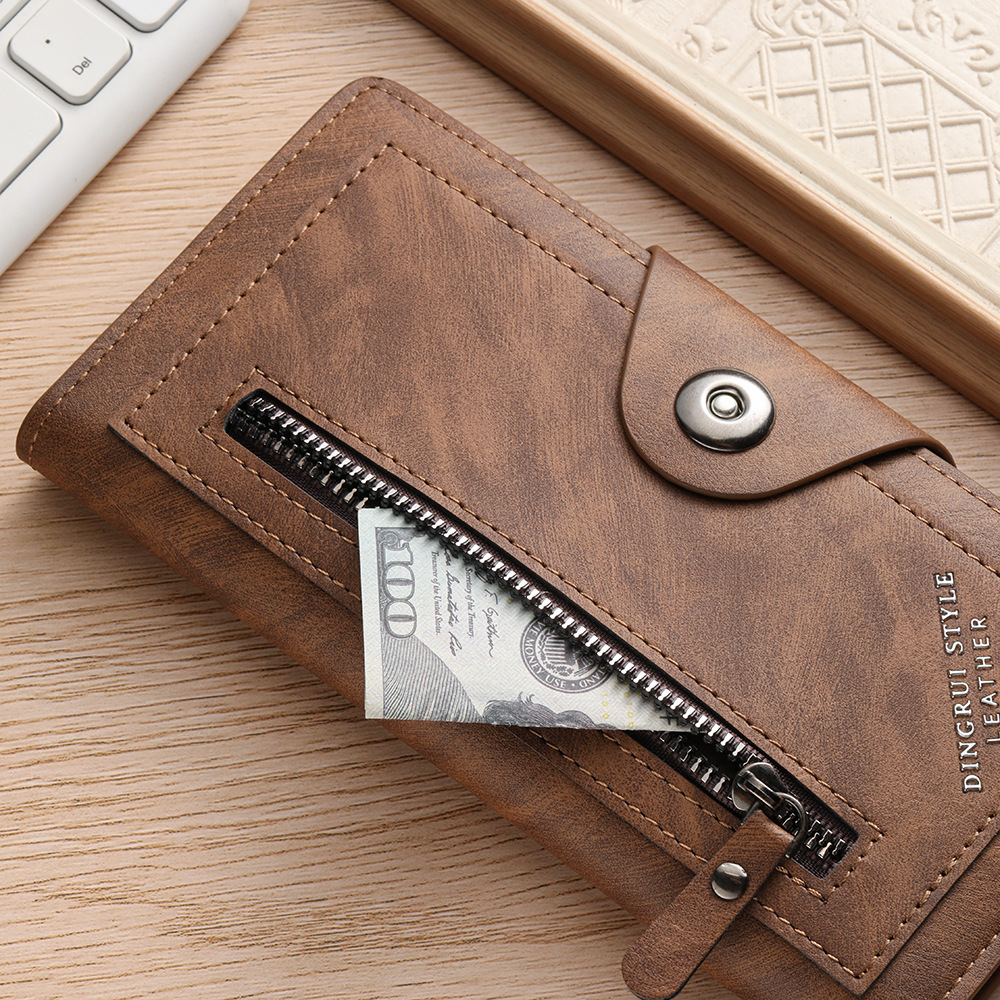 Dark coffee Vintage Men's Long Wallet Slim PU Leather Clutch with Multi Card Slots and External Zipper Pocket, Large Capacity Fashion Purse for Daily Use - Image 3