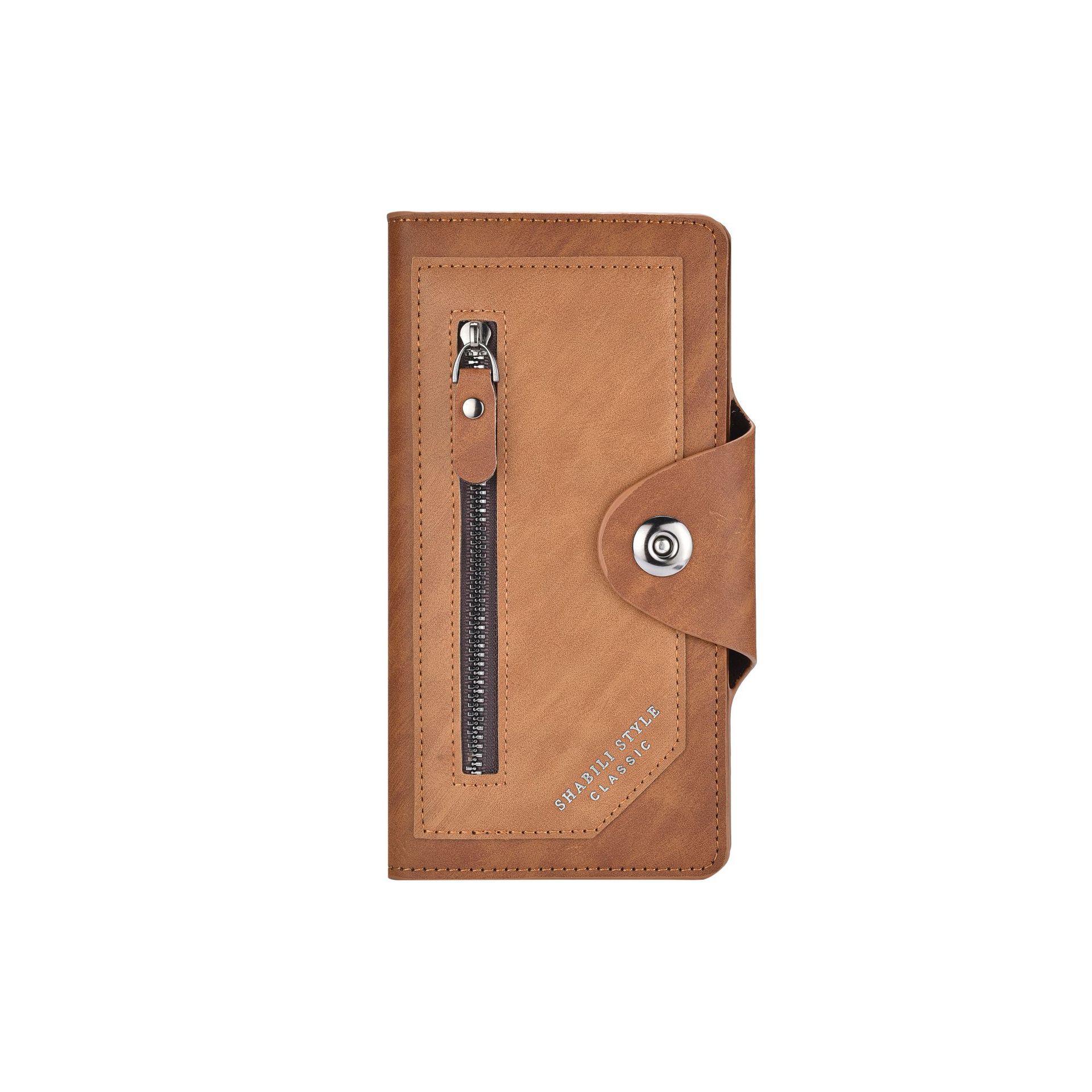 Light coffee Vintage Men's Long Wallet Slim PU Leather Clutch with Multi Card Slots and External Zipper Pocket, Large Capacity Fashion Purse for Daily Use - Image 1